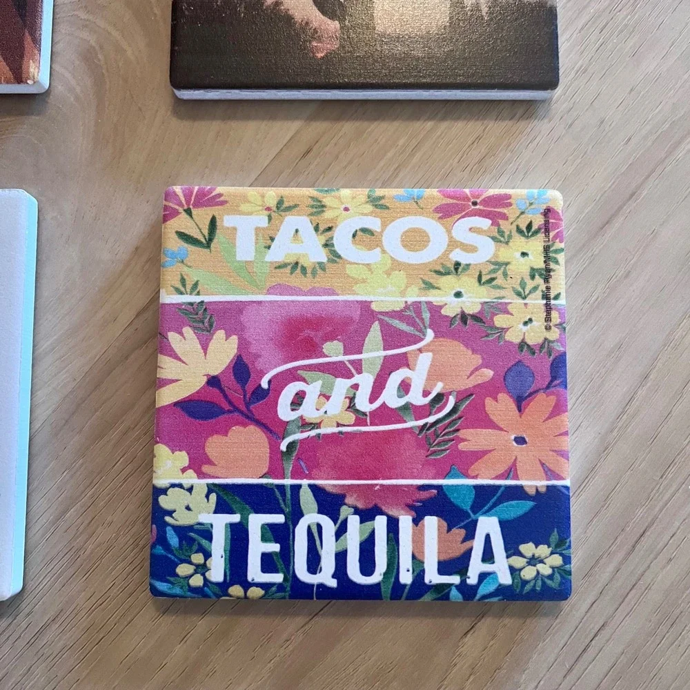 Southwestern Stone Coasters Set of 4 Kokopelli‎ Cactus Tacos Tequila Boho Decor